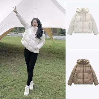   2 MÀU  ÁO KHOÁC PHAO ZARA NỮ XUẤT TUỒN CHẦN BÔNG CÓ MŨ MÀU TRẮNG ĐEN- 3046 241 