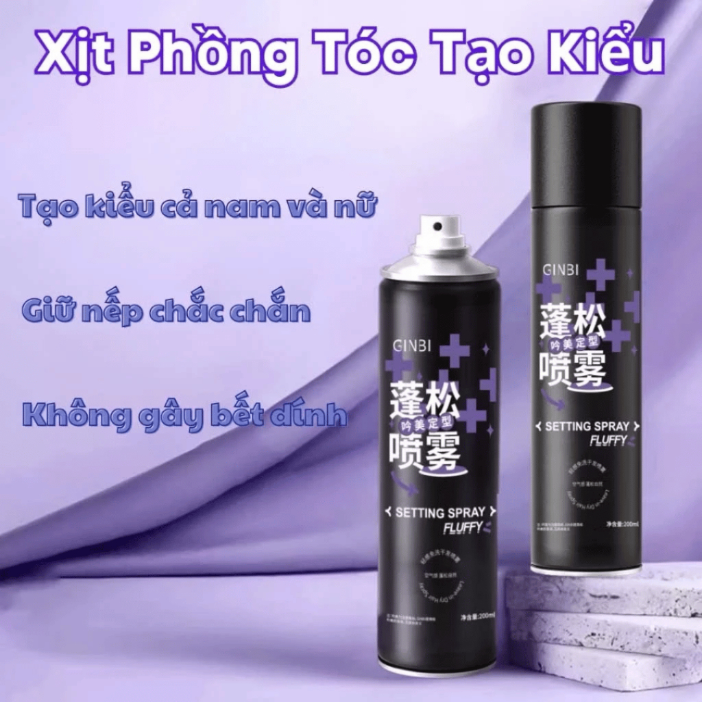 Gôm xịt phồng tóc Ginbi - Giữ nếp chắc chắn, tạo kiểu cho tóc, không gây bết dính, xịt mềm mại, giữ nếp lâu dài, 200ml