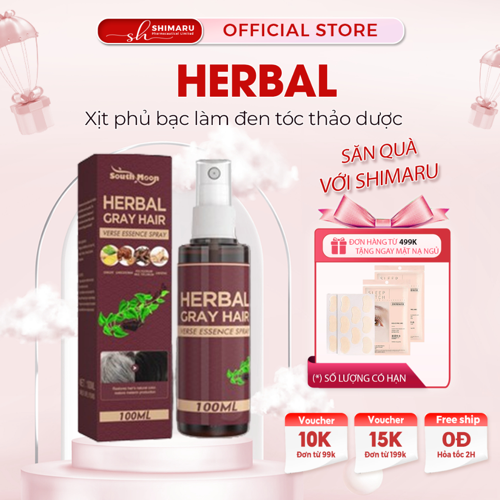Xịt Đen Tóc Herbal, Herbal, Tinh Chất Linh Chi Đen Tóc Herbal, Herbal Gray Hair, Serum Phủ Bạc Làm Đ