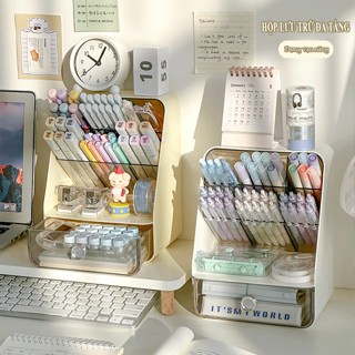 Kệ đựng đồ học tập để bàn KWNK, Tủ để đồ tài liệu, bút viết, sổ tay mini có ngăn kéo chống bụi decor bàn học