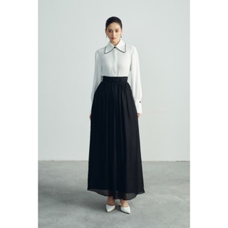 Sơ Mi Tay Dài Cổ Sen WHITE ANT Phối Chân Váy Xòe Cạp Cao Hàng Thiết Kế Cao Cấp Chất Liệu Lụa Tơ