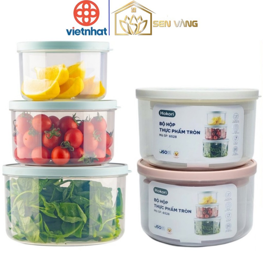Bộ hộp tròn trong HOKORI nhựa VIỆT NHẬT cao cấp - Đựng gia vị, thực phẩm, rau củ thịt tủ lạnh - 6528