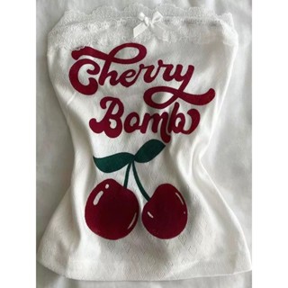 (sẵn) Áo quây trắng trơn viền ren nơ hoạ tiết cherry đỏ phong cách coquette AQ001 - Tiktik