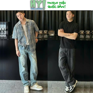 SMOKE GREY WASH WIDE LEG JEANS - Quần jean wash xám khói chất vải demin mềm mịn Menswear Nam Pants Có Túi HELLOYOU