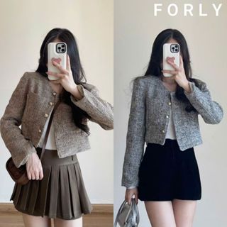Áo Khoác Dạ Kẻ Forly Offical Áo Khoác Dạ Croptop Form Tiểu Thư Giấy HDSD T039