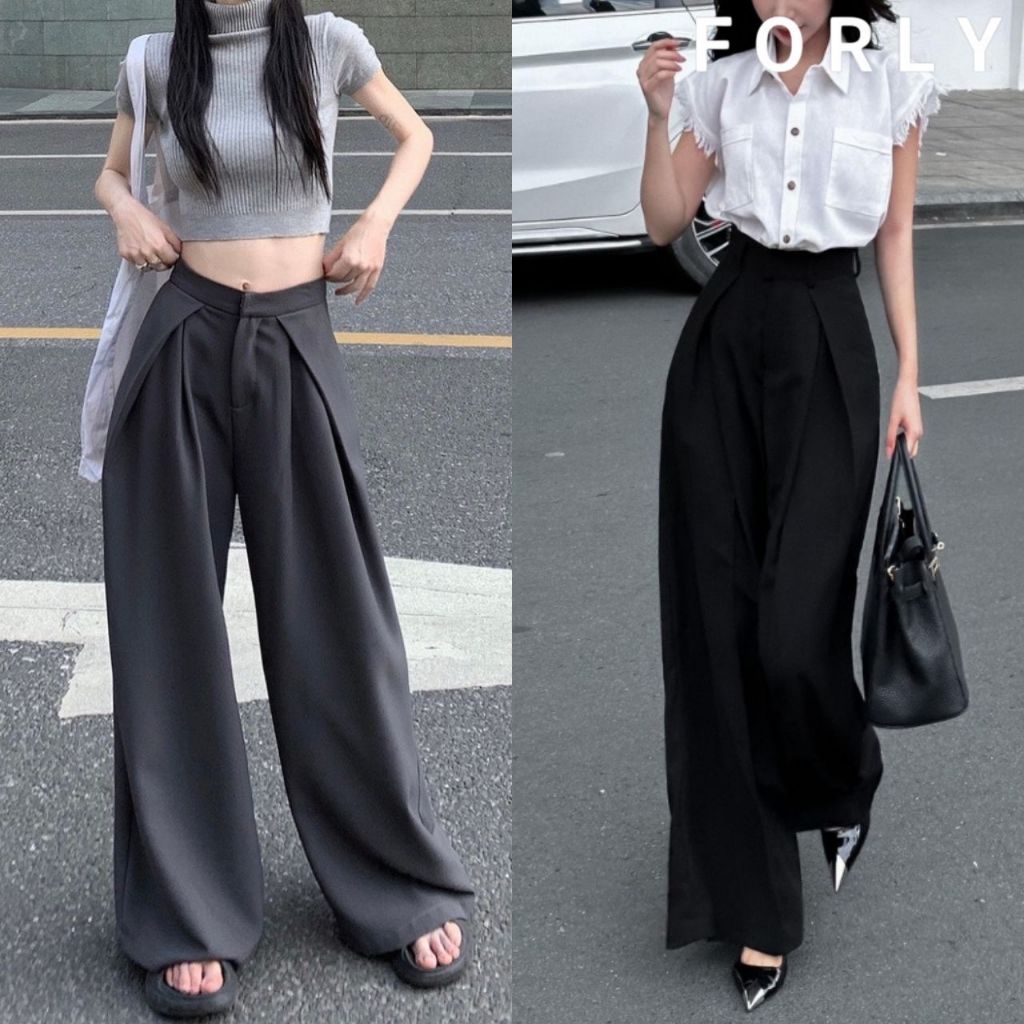 Quần ống rộng Forly Offical quần âu nữ ly lệch cạp cao siêu tôn dáng Phiếu HDSD T049