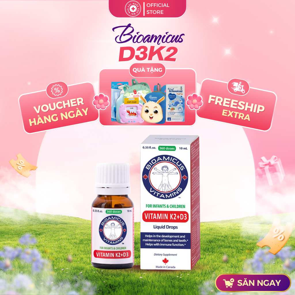 Bioamicus Vitamin D3K2 Mk7.Giúp Bé Hấp Thu Canxi Tối Đa