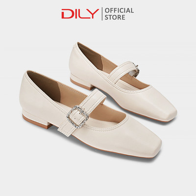 Giày búp bê nữ DILY mũi vuông quai ngang đính khóa sang trọng, giày bít mũi đế bằng tiện lợi cao 1.5cm DL0563