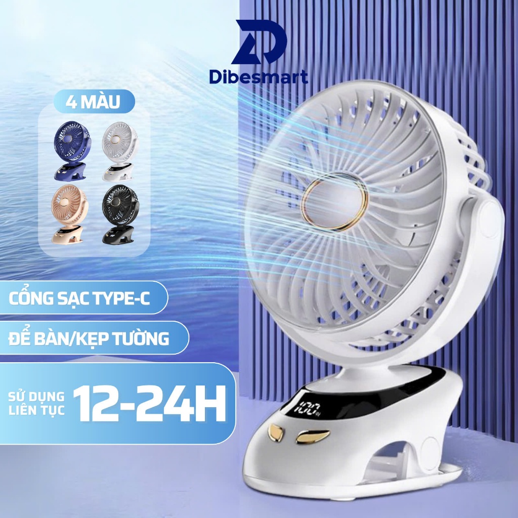 Quạt kẹp xe đẩy DIBESMART, gắn xe nôi, quạt tích điện, kèm đèn ngủ, 5 mức gió, xoay 360 độ, sử dụng 