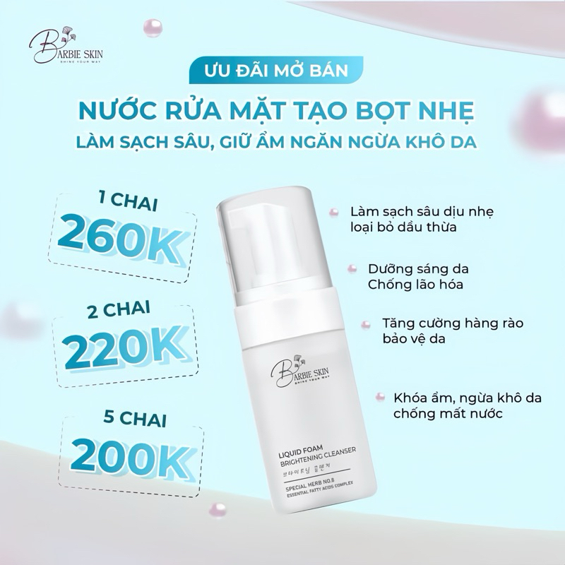 Sữa rửa mặt tạo bọt sẵn Barbie Skin