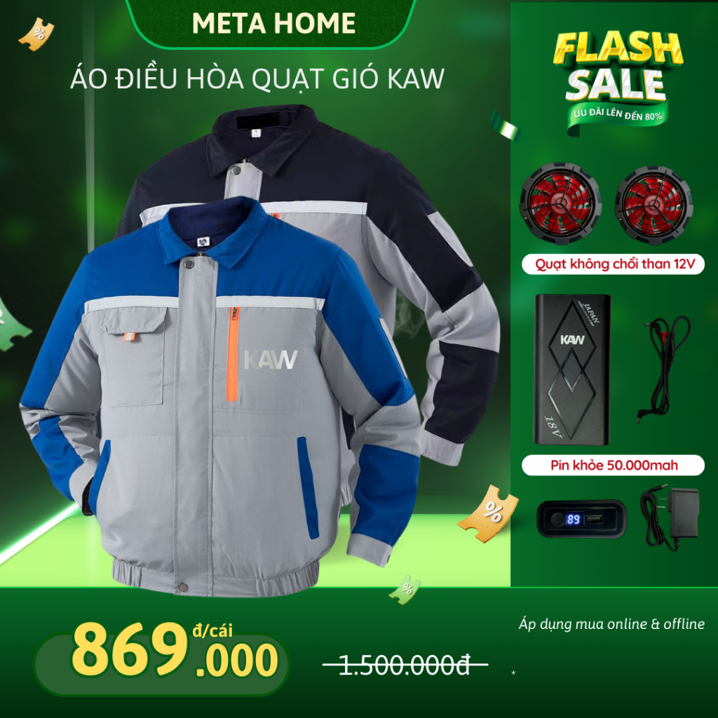Áo Điều Hòa KAW Pin Khỏe Chạy 12-15H, Quạt Mát, Chống Nắng Nóng, An Toàn Cho Người Lao Động