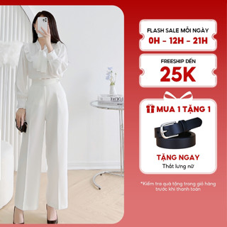 Quần tây nữ Amy ống rộng lưng cao khuy cài vải mềm mịn siêu tôn dáng M1002