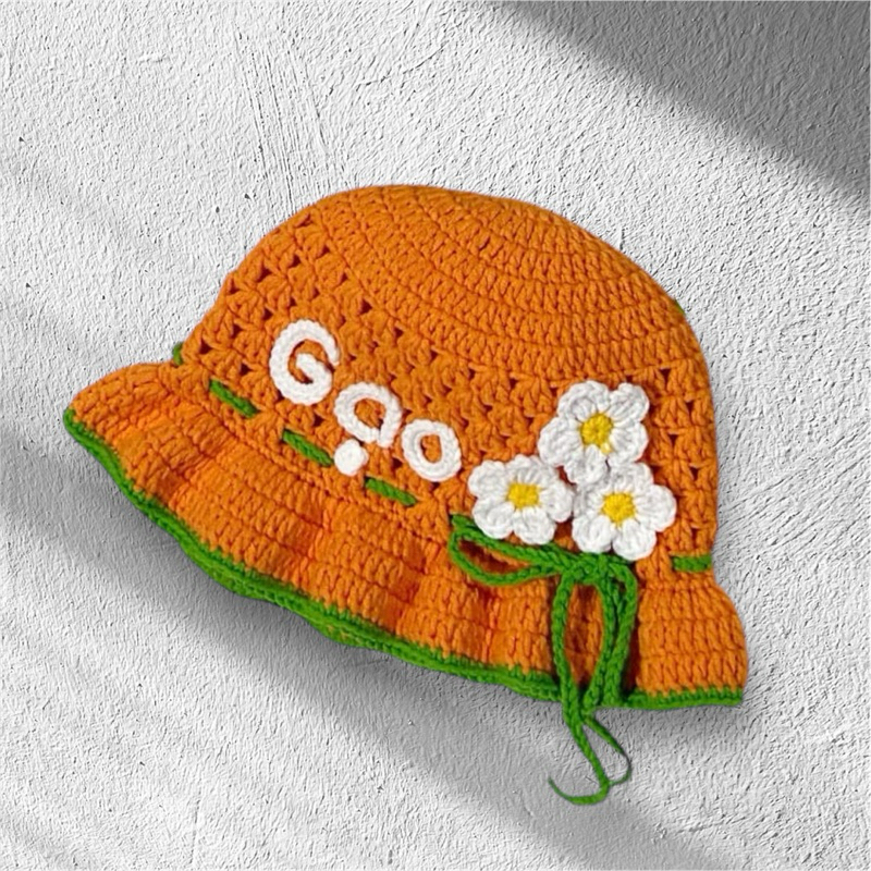 Nón len bé gái. Nón len bèo 3 hoa handmade