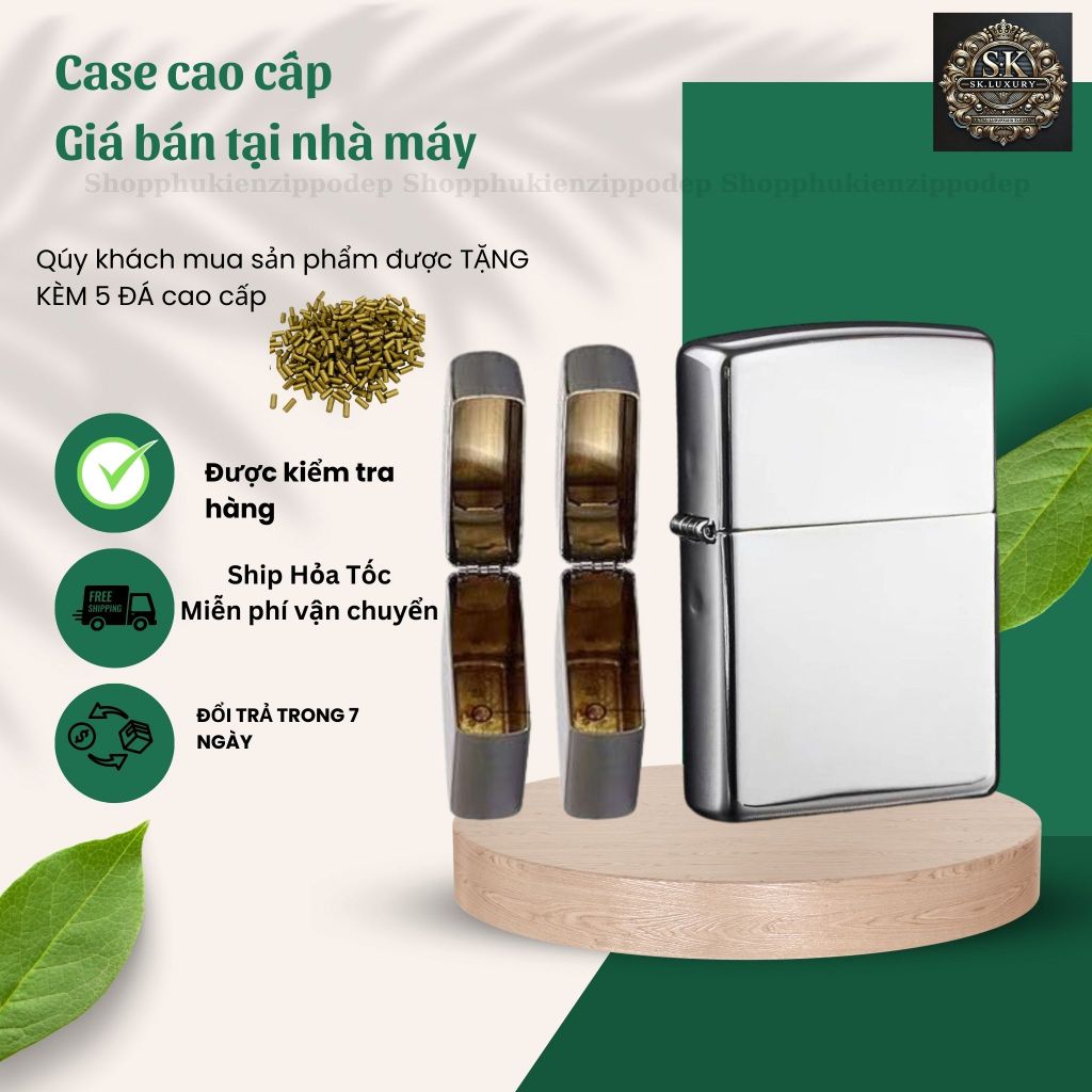 Case Zippo độc lạ, BẠC BÓNG CỰC ĐẸP , tặng 5 đá zippo (YBB)
