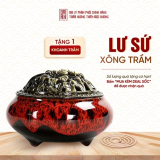 Lư sứ xông trầm hương - Tặng 1 nhang khoang - Nắp đồng hoa văn, sứ cao cấp - Đại An Store