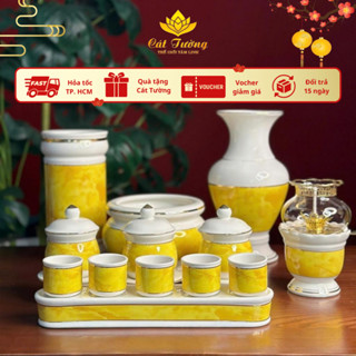  Bộ Thờ Cúng  MS 1518V  Lư Hương Bình Hoa Đĩa Trái Cây Khay Nước Chất Liệu Gốm Sứ Tráng Men Cao Cấp - Đồ Thờ Cát Tường 