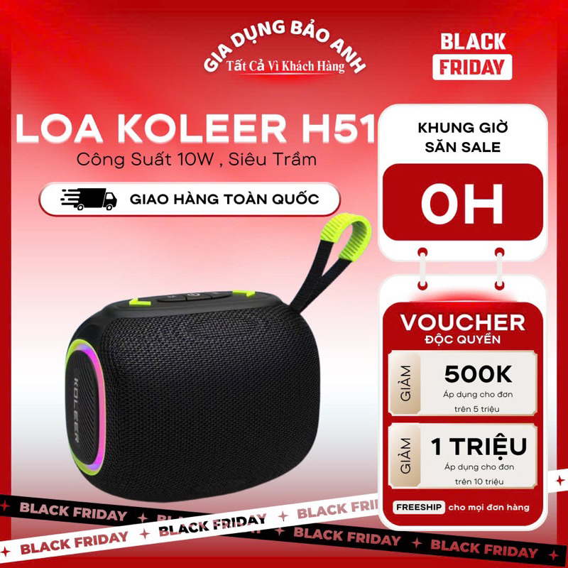Loa Bluetooth Koleer H51 - Công Suất Cao, Siêu Trầm, Di Động, Chống Nước