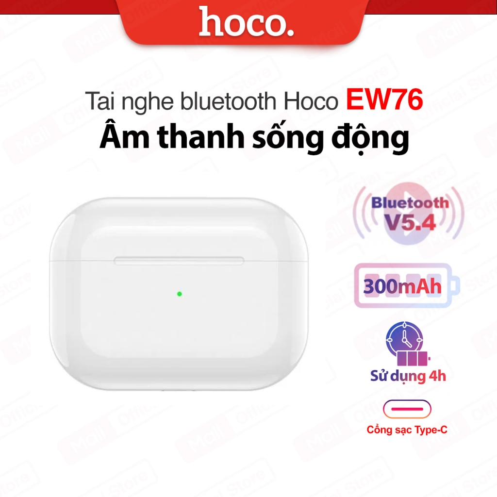 Tai nghe bluetooth V5.4 Hoco EW76 , pin 300mAh, dùng đến 4 giờ, âm thanh chất lượng cao , tương thích nhiều thiết bị