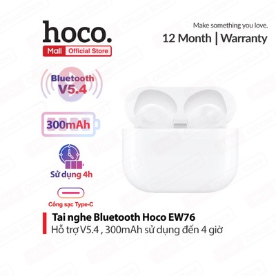 Tai nghe bluetooth V5.4 pin 300mAh Hoco EW76, dùng đến 4 giờ, âm thanh chất lượng cao , tương thích nhiều thiết bị