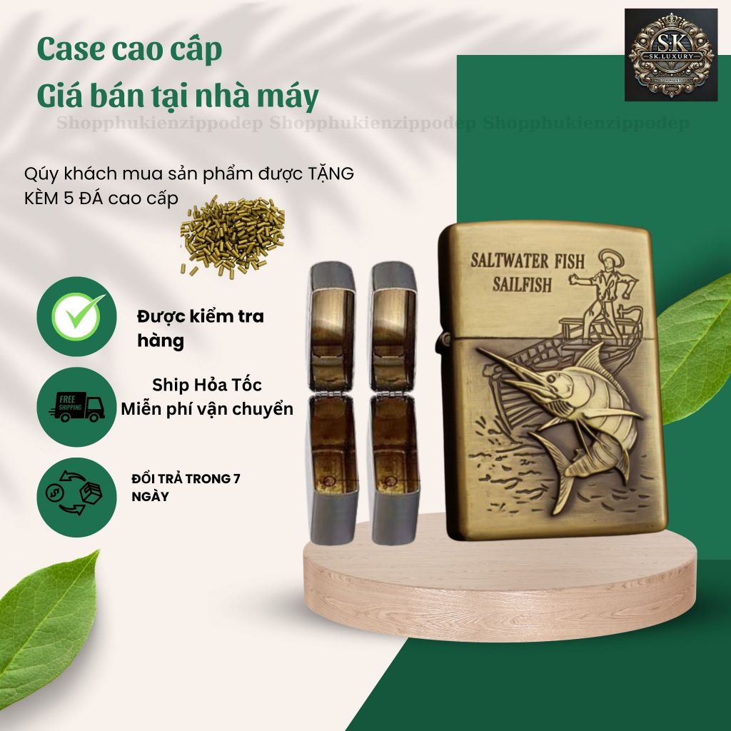 Case Zippo độc lạ,mẫu CÁ vỏ bằng đồng , tặng 5 đá zippo (YCA4)