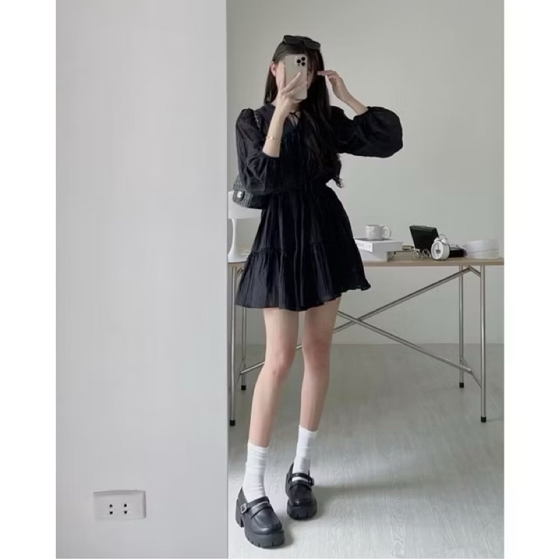 Váy babydoll Dài Tay Tơ 4 Màu Có Đai Siêu Nữ tính ( Có bigsize) | BigBuy360 - bigbuy360.vn