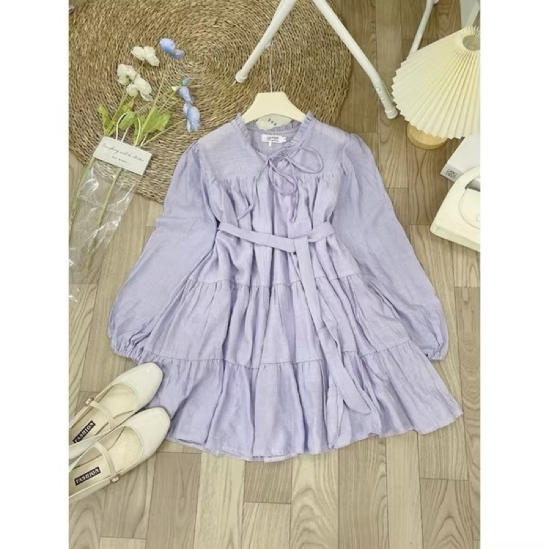 Váy babydoll Dài Tay Tơ 4 Màu Có Đai Siêu Nữ tính ( Có bigsize) | BigBuy360 - bigbuy360.vn