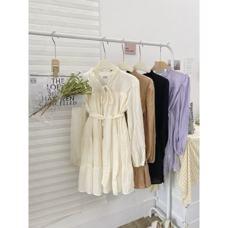 Váy babydoll Dài Tay Tơ 4 Màu Có Đai Siêu Nữ tính ( Có bigsize) | BigBuy360 - bigbuy360.vn
