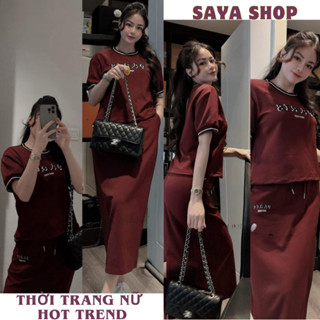  Set đồ nữ bộ đồ nữ thể thao phối viền với áo thun cộc tay và chân váy dài xẻ tà SaYa Shop HCOM25387 
