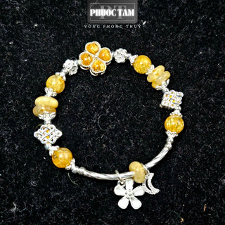 Vòng Tay Cỏ Bốn Lá Tóc Vàng Bọc Bạc Mix Charm Phước Tâm, Vòng Phong Thủy Mang Năng Lượng Tích Cực May Mắn Nhiều Tài Lộc