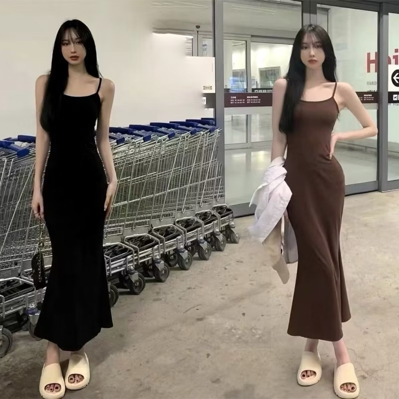 Đầm Body Nữ Dáng Dài Đuôi Cá Len Tăm, Váy ôm body sexy Hai Dây 3 Màu tôn dáng cực đỉnh( có bigsize) | BigBuy360 - bigbuy360.vn