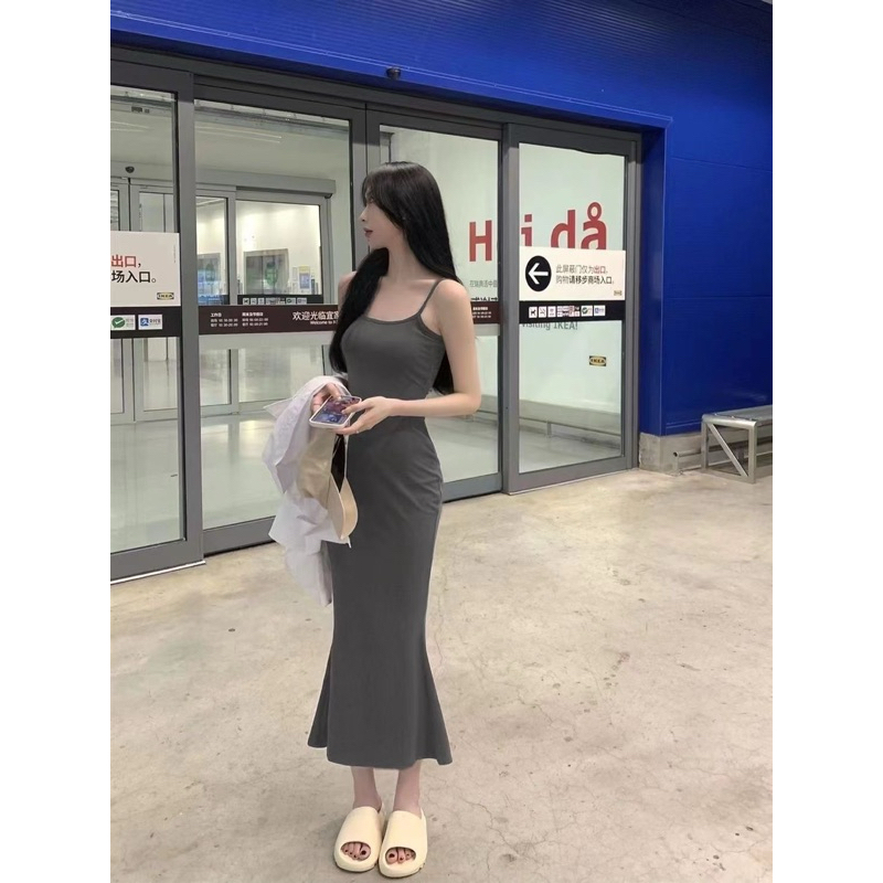 Đầm Body Nữ Dáng Dài Đuôi Cá Len Tăm, Váy ôm body sexy Hai Dây 3 Màu tôn dáng cực đỉnh( có bigsize) | BigBuy360 - bigbuy360.vn