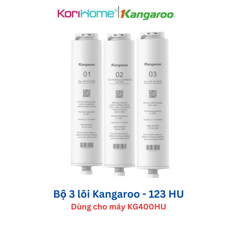 Bộ Lõi Thô Kangaroo 123 HU đúc liền dành cho các máy KG400HU KG400HD KG400US, Lõi Lọc Nước 123HU đúc