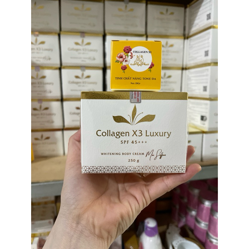 Combo collagen x3 luxury SPF 45+++ + kích trắng collagen x3 Chính hãng ￼