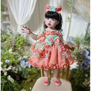  Váy Lolita Hai Dây Xanh Phối Cam 4-19 Kg Chất Thô Cotton ,Váy Cho Bé Gái Đầy Tháng Sinh Nhật Mọi Sự Kiện 