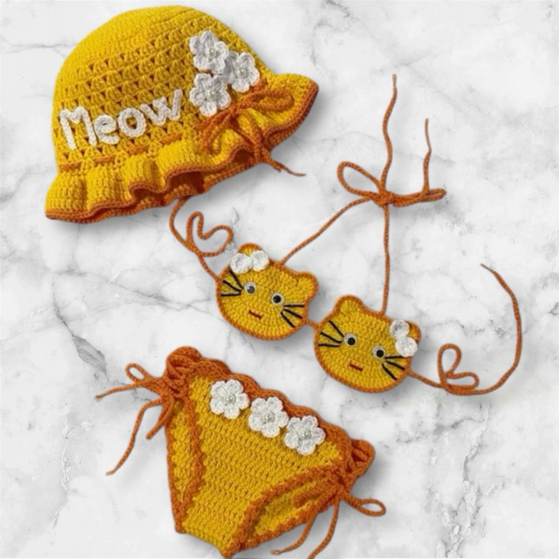 Bikini len handmade Mèo cho bé gái