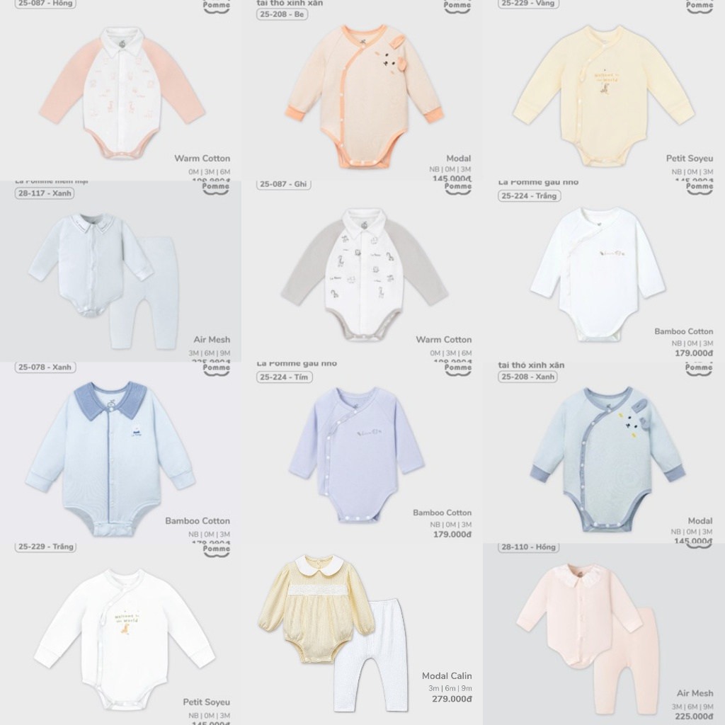 La Pomme - Body chip dài La Pomme - | 15A - 0M 3M 6M 9M 12M cho bé 3 tháng đến 9 tháng F.T8A - 15A -