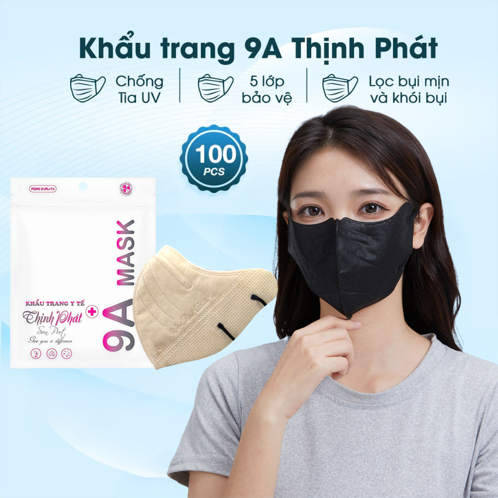 Combo 100 chiếc khẩu trang 9A Thịnh Phát Màu BE, Khẩu trang 9A Mask Màu BE cao cấp