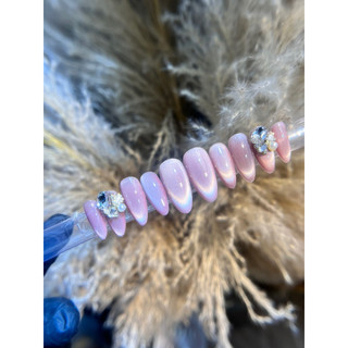 Nailbox thiết kế nền mắt mèo ánh trăng hồng from bầu aieeu bling bling phù hợp cho mọi lứa tuổi M407 by bao an nail