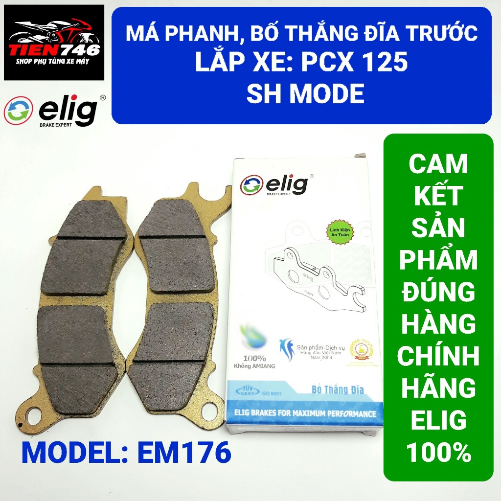 Má phanh. Bố thắng đĩa trước ELIG, Mã EM176 lắp cho xe PCX 125 và SH Mode, Sản phẩm chính hãng của E