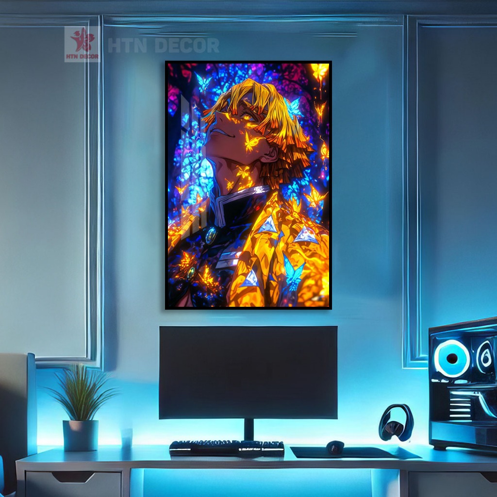 Tranh Anime Thanh Gươm Diệt Quỷ Zennitsu hiệu ứng LED NOEN cực ảo (GIẢ LED). Tranh dán tường Anime,