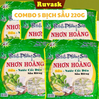 Combo 5 Gói 220gr Bánh Phồng Sữa Nhơn Hoàng Sầu Riêng Nước Cốt Dừa - Bánh Tráng Sữa Dừa Vị Sầu - Đặc Sản Miền Tây Ruvask