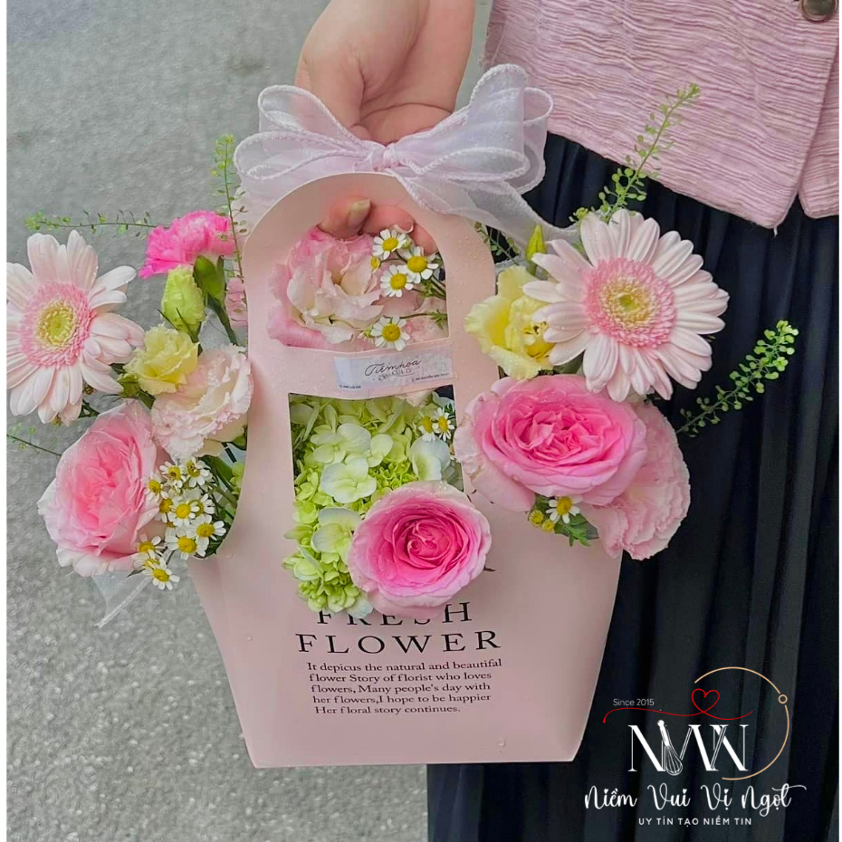 Túi cắm Hoa, Túi đựng Hoa, Giỏ cắm Hoa giấy Kraft Fresh Flowers - HỒNG