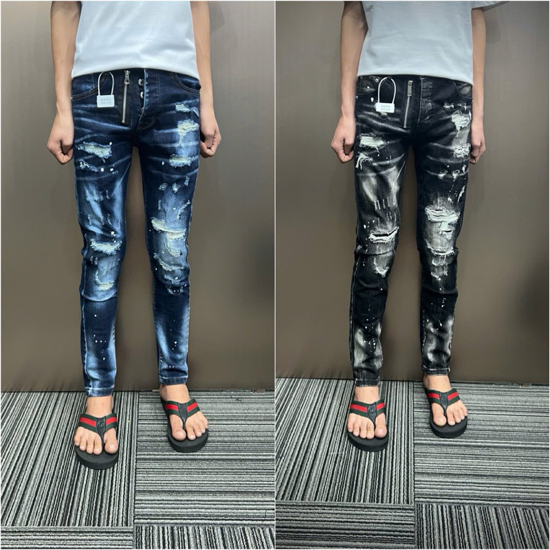 Quần jeans nam Dq mix khoá lệch rách cho nam (được ktraa hàng)