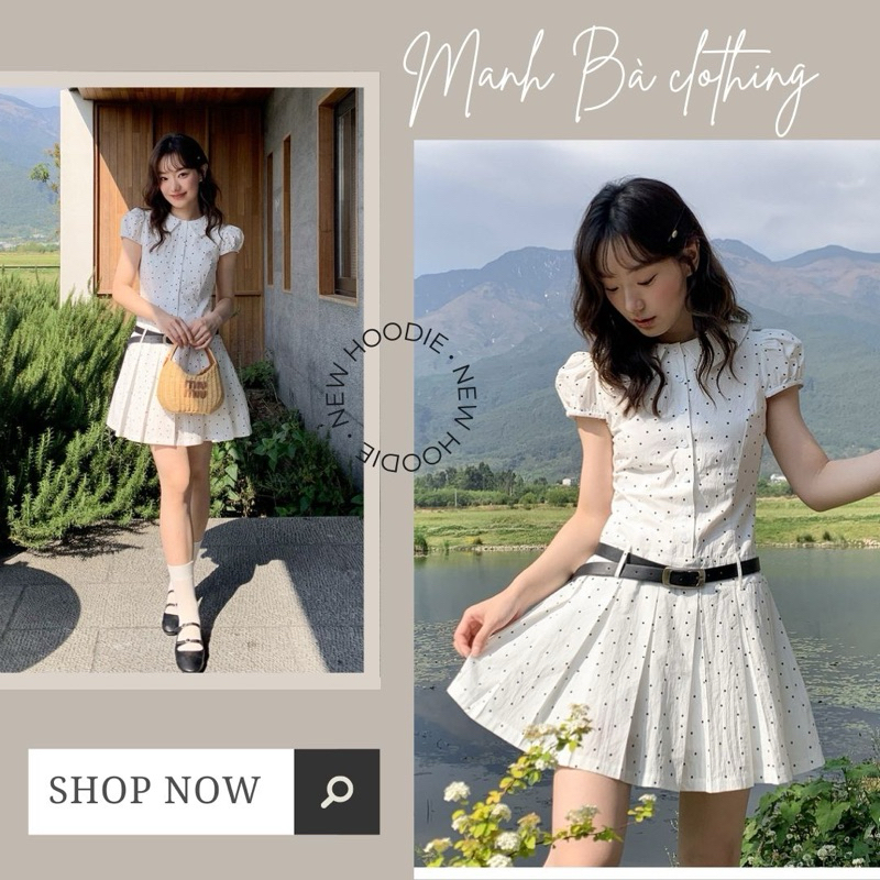 (manhba.clothing) váy xòe chấm bi kèm đai nhà KANO CHÍNH HÃNG