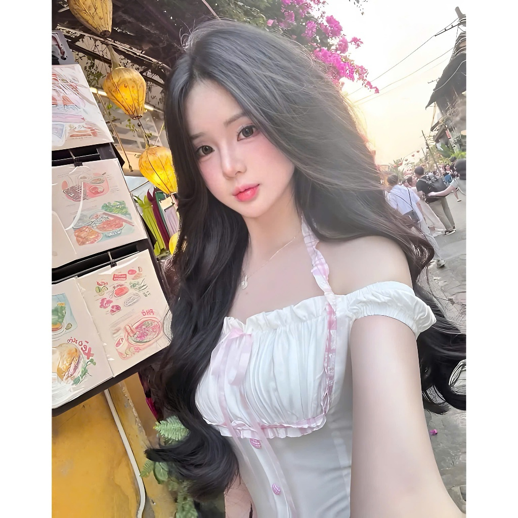 Váy Maxi tiểu thư phối viền cúc bọc, Đầm trễ vai dáng dài chất lụa Hàn mặc đi biển đi chơi HV956 | BigBuy360 - bigbuy360.vn