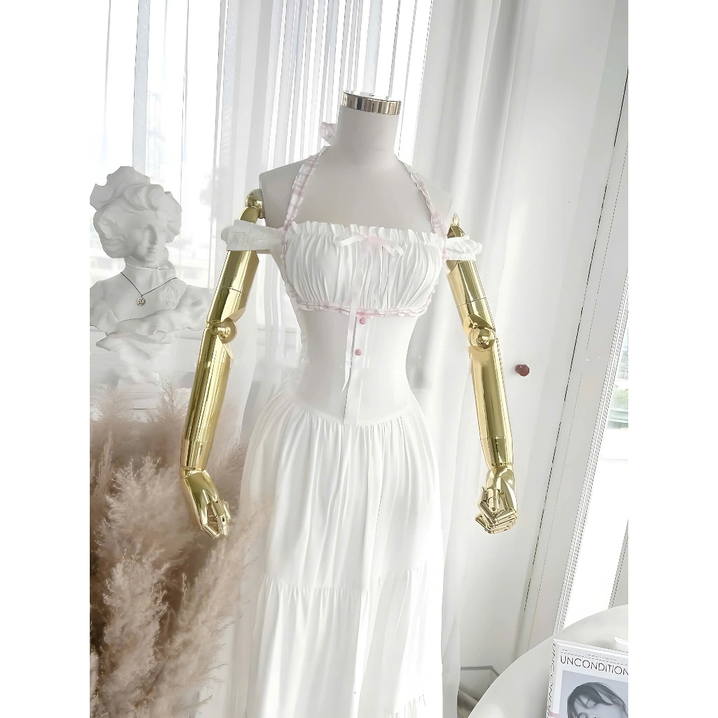 Váy Maxi tiểu thư phối viền cúc bọc, Đầm trễ vai dáng dài chất lụa Hàn mặc đi biển đi chơi HV956 | BigBuy360 - bigbuy360.vn