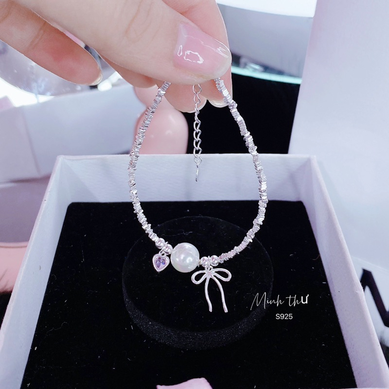 lắc tay nữ bạc s925-lắc tay nữ mix charrm nơ tim xinh xắn