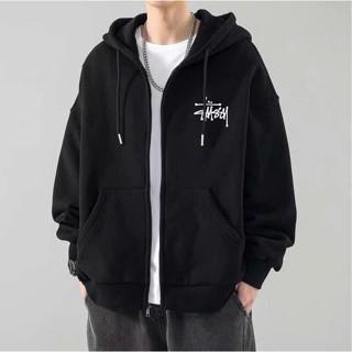 Áo hoodie zip stu.ssy có mũ 2 lớp dày dặn, áo sweater cổ tròn nam nữ mặc đều đẹp