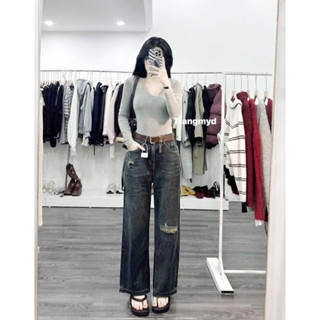  QUẦN JEANS NỮ QC NẤM LÙN RÁCH GỐI DÀI 92cm M860 