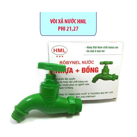 Vòi hồ nước xanh lá ti đồng ren 21, 27 HML